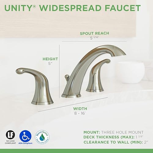 Miniatura 2 de Symmons SLW-6612-1.0 Unity - Grifo de baño de 2 manijas con montaje de drenaje en cromo pulido (1.0 GPM)