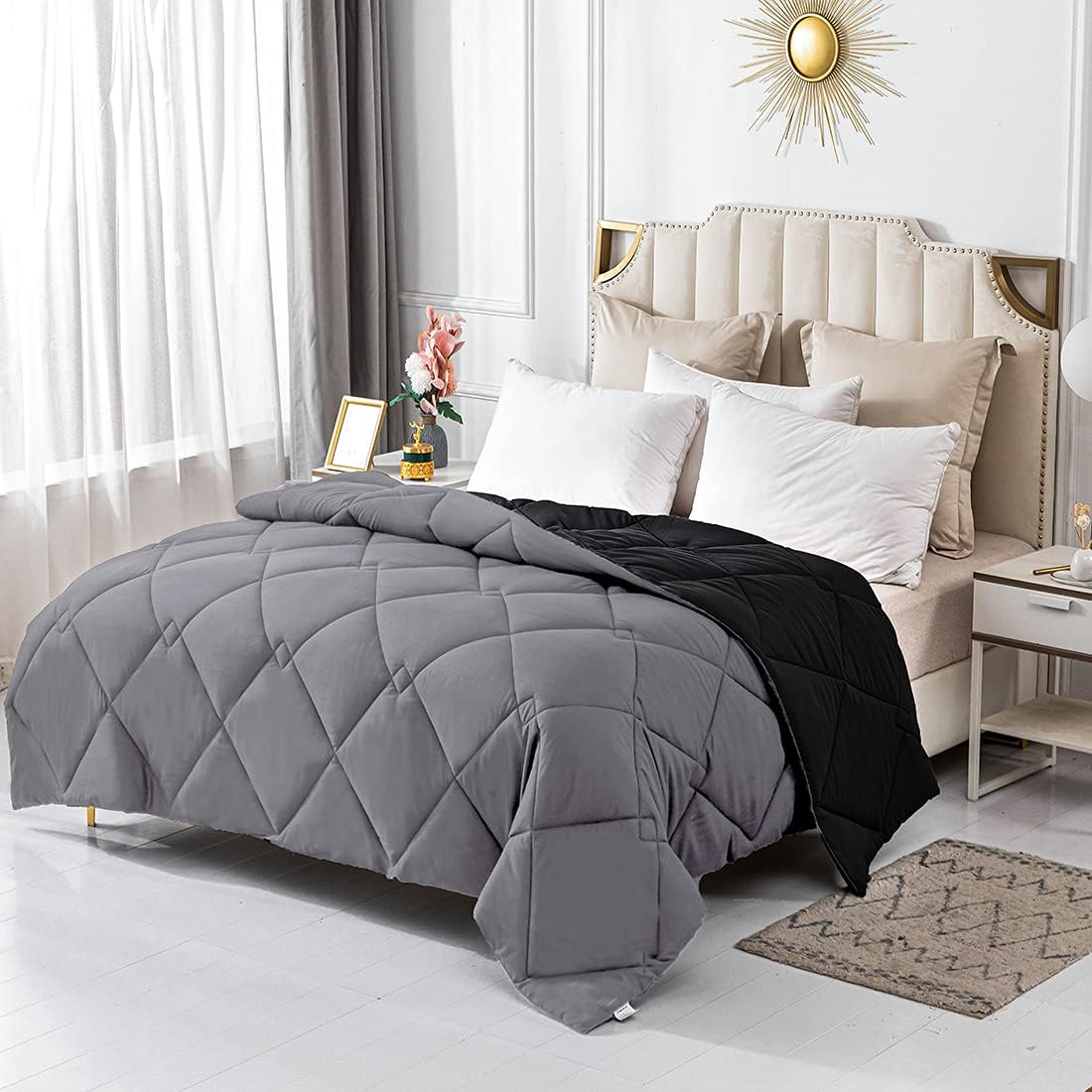 Wamsound All-Season Down Alternative Quilted Comforter,Comfortable Sleep Quilt Bedding,Reversible Duvet Insert with Corner Tabs,Winter Warmth Breathable,Super Soft,Machine Washable