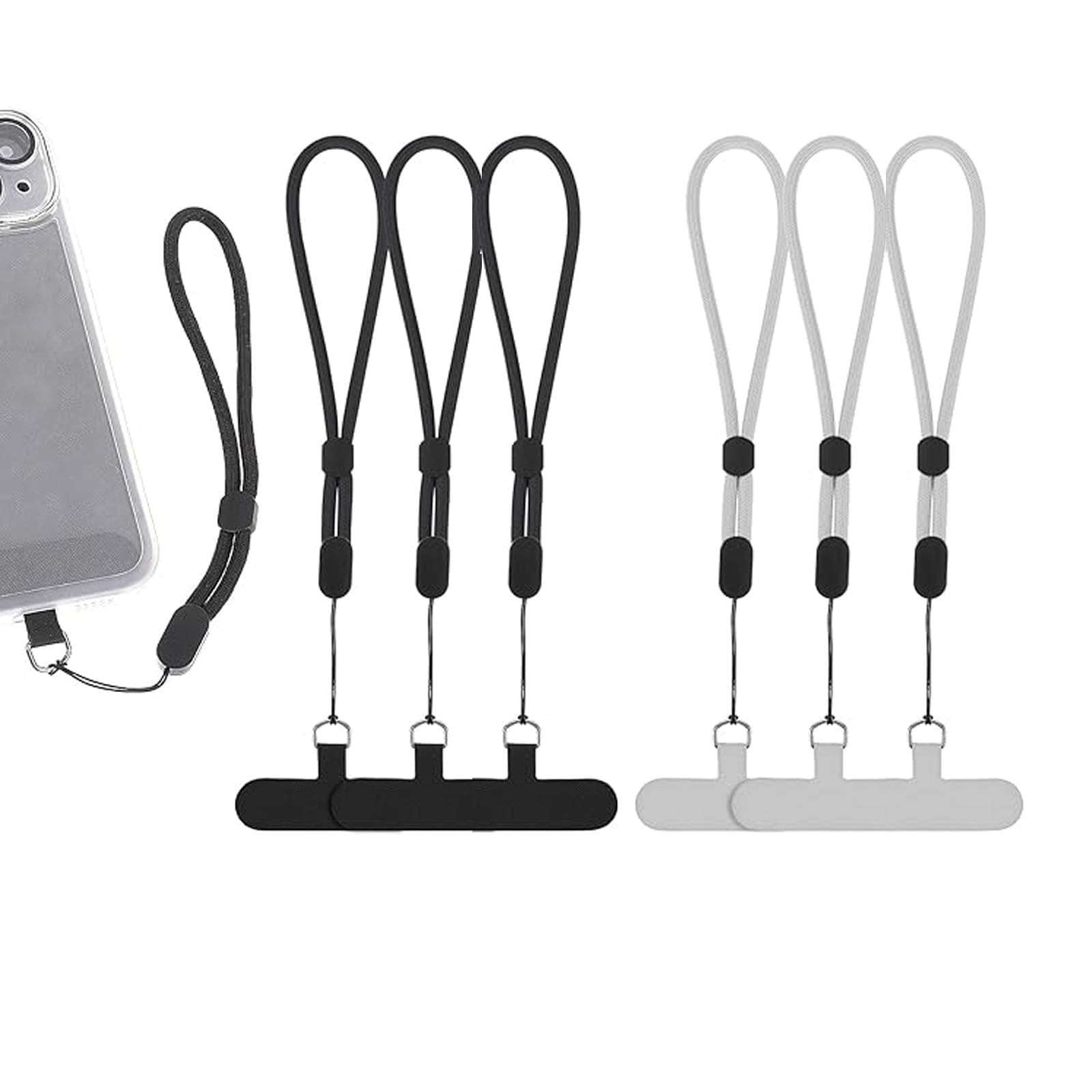 UDNUYFGZ 6 Pcs Adjustable Cell Phone Lanyard Wrist Phone Lanyard with Tether Pads for Most Smartphones, Black/Grey