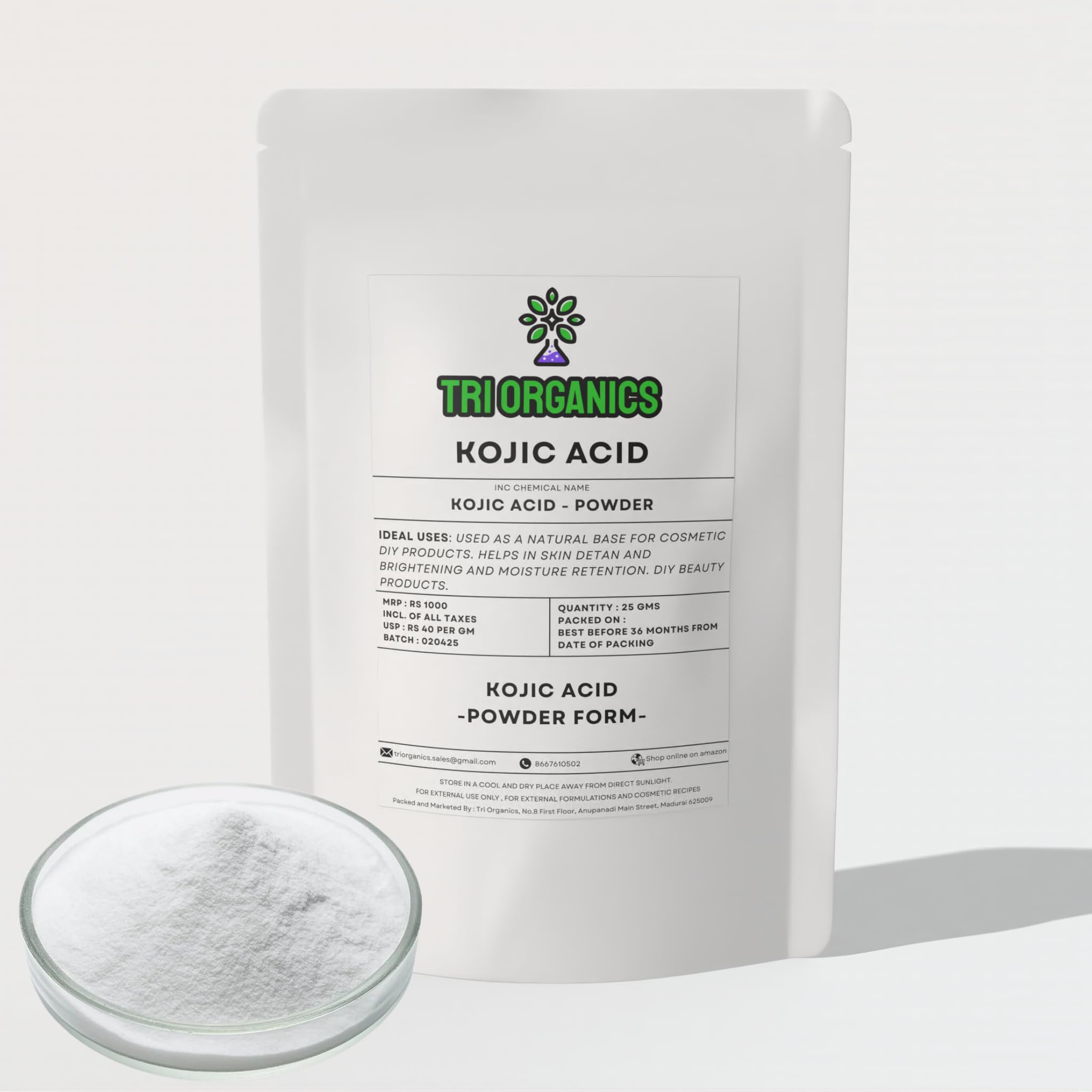 Kojic Acid Powder (25gms) Pure - DIY Hair Skincare for Making Face Cleanser, Moisturizer, Serum, Body wash and Soap Products - PURE KOJIC ACID POWDER-image-4