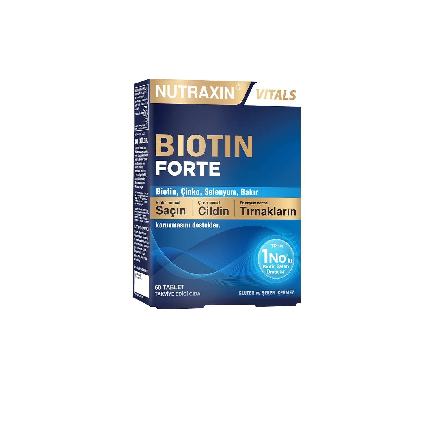 Nutraxin Biotin Forte – 5000 mcg Biotin, Çinko, Bakır ve Selenyum İçeren Saç, Cilt ve Tırnak Destek Tableti – 60 Tablet – Vegan