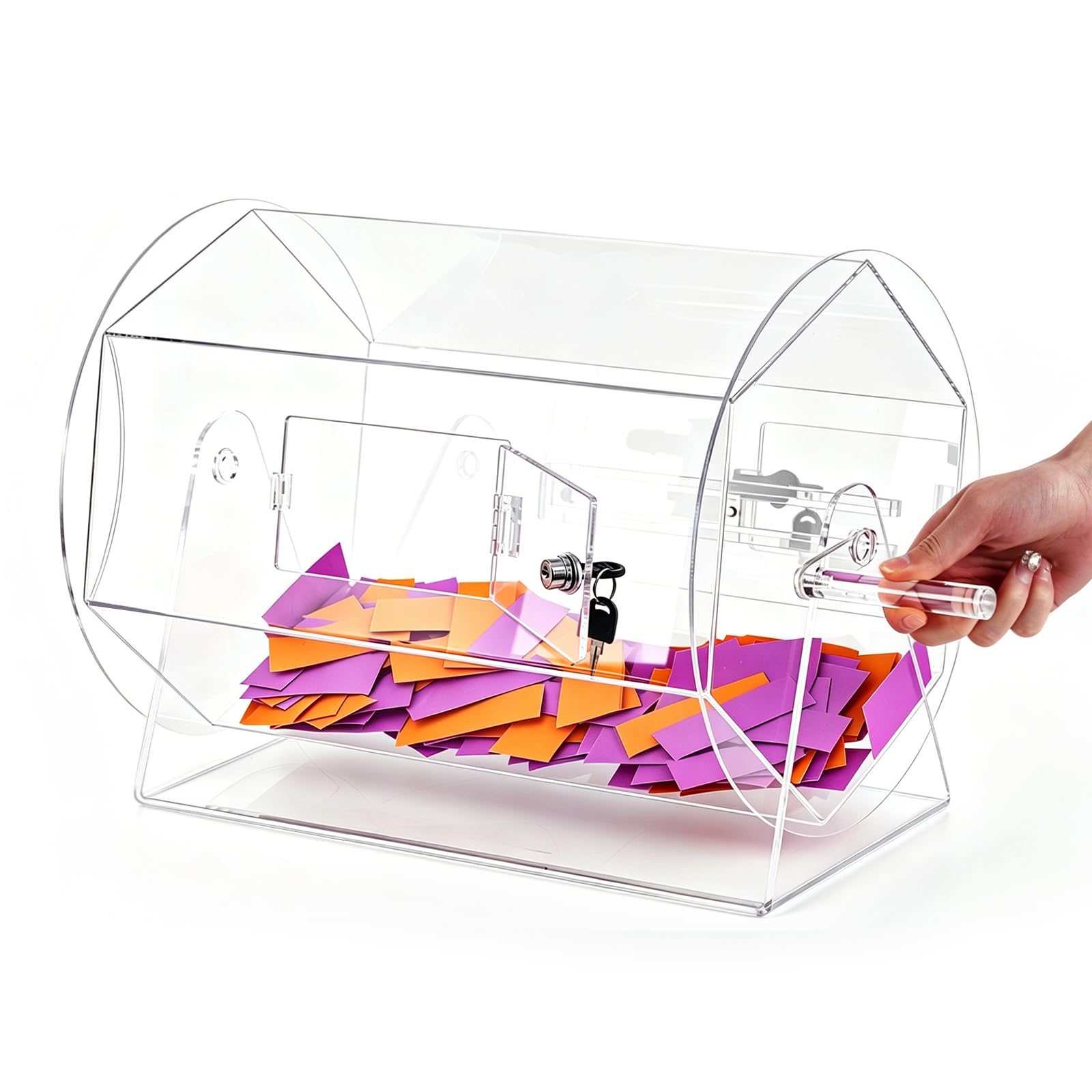 YUCHENGTECH Acrylic Raffle Drum Raffle Ticket Spinner 5000 Tickets Clear Raffle Ticket Spinning Cage Raffle Ticket Box for Lottery Games Bingo Raffle Balls