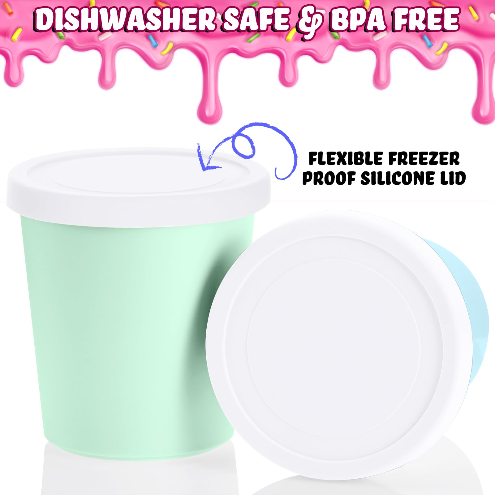 Nuenen 5 Pack Ice Cream Containers 1Qt Freezer Storage Tubs with Silicone Lids and Spoon for Homemade Ice Cream Reusable Sorbet Dishwasher Safe (Macaron Color) - Image 4