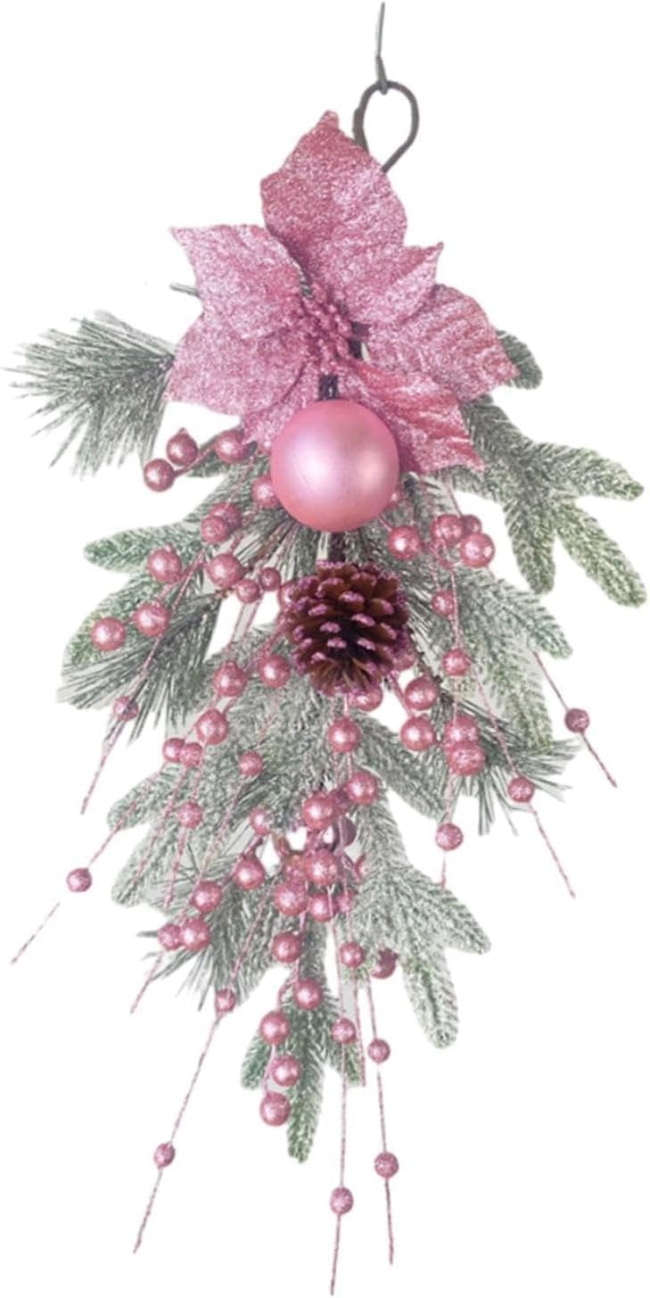 Christmas Swag Xmas Wreath Garland with Ball Decor Xmas Teardrop Swag Christmas Door Swag Xmas Hanging Garland Front Door Swags for Xmas Front Door Decor - Style B
