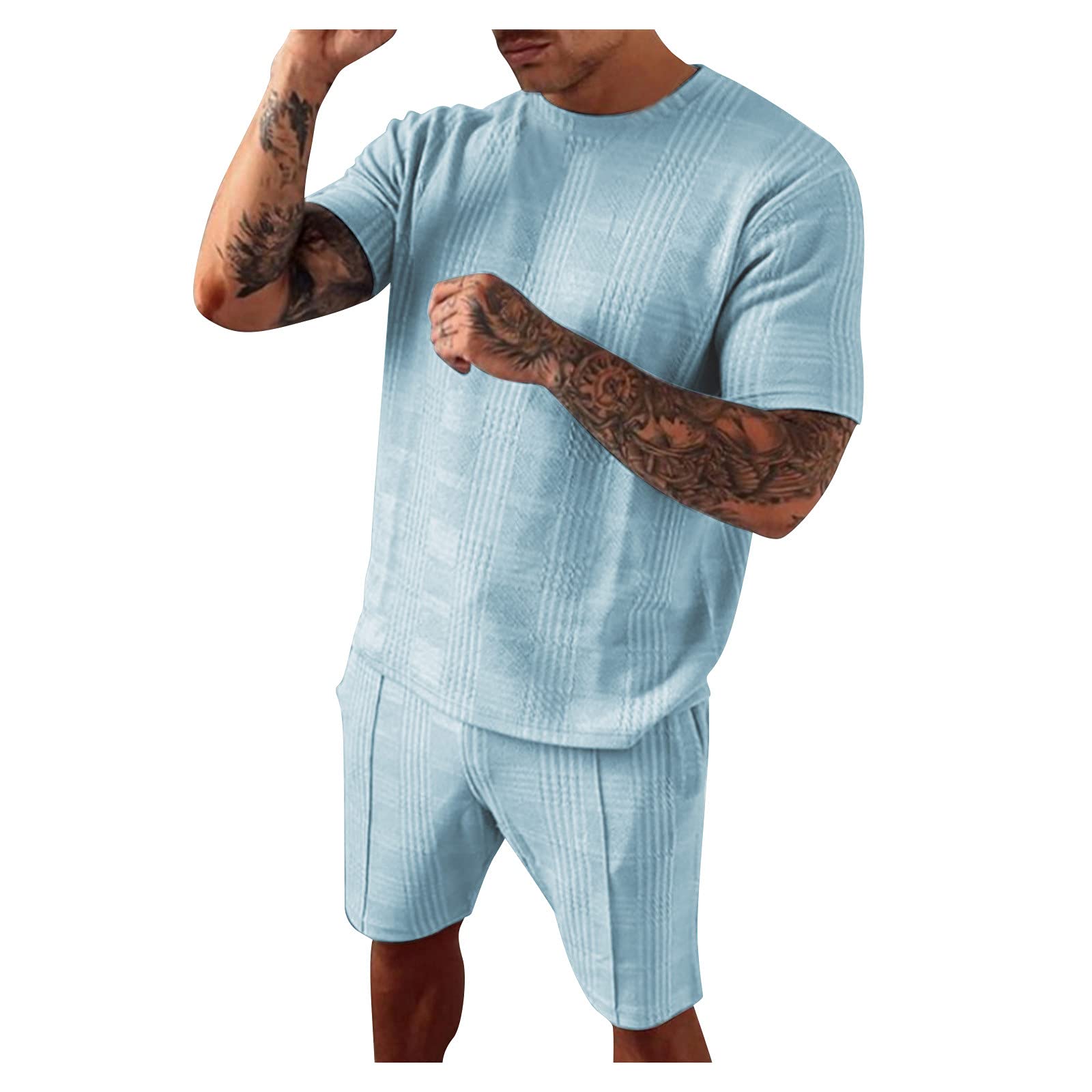 IQYU Tuta sportiva da uomo Urban leggera a righe, vestibilità normale, traspirante, con coulisse, per il tempo libero, traspirante, in materiale elasticizzato, Blu, XXXL