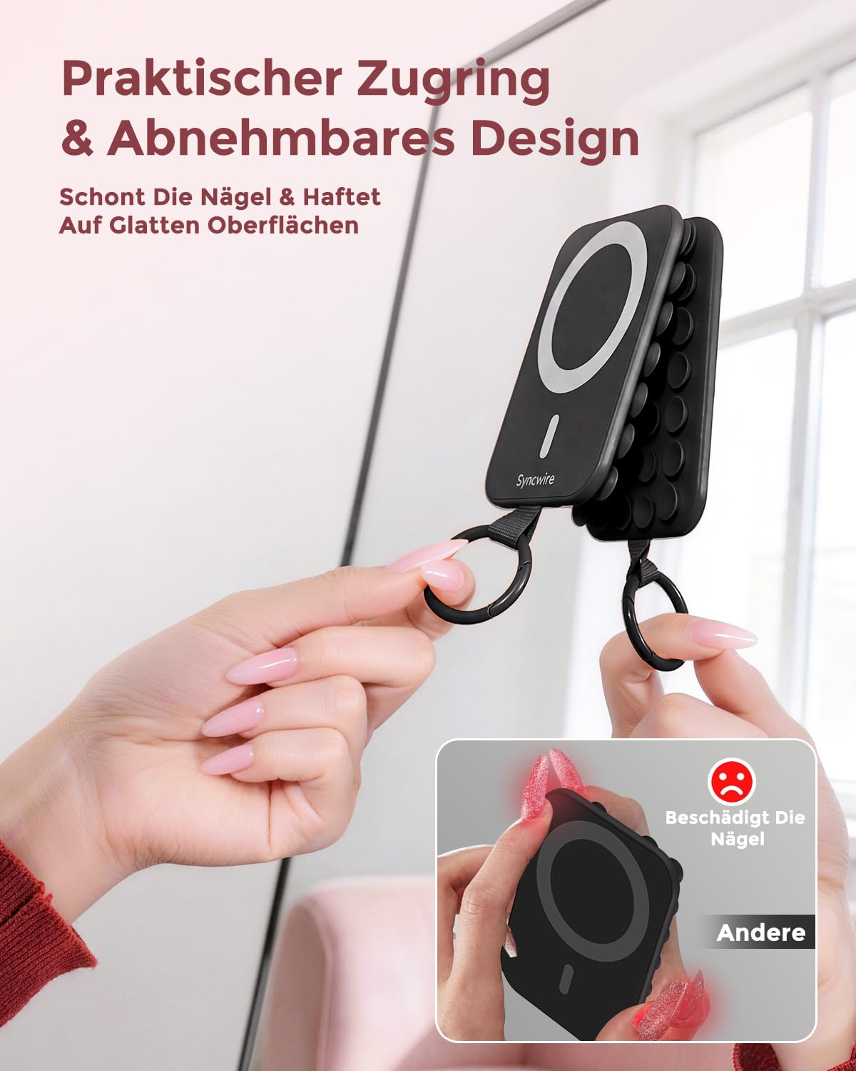 Syncwire Magnet Handy Saugnapf Halterung, Silikon Saugnapf Handyhalterung für MagSafe Kompatibel mit iPhone Smartphone Magnetische Handy-Ring-Ständer für Selfies und Videos, TikTok Creator, Schwarz