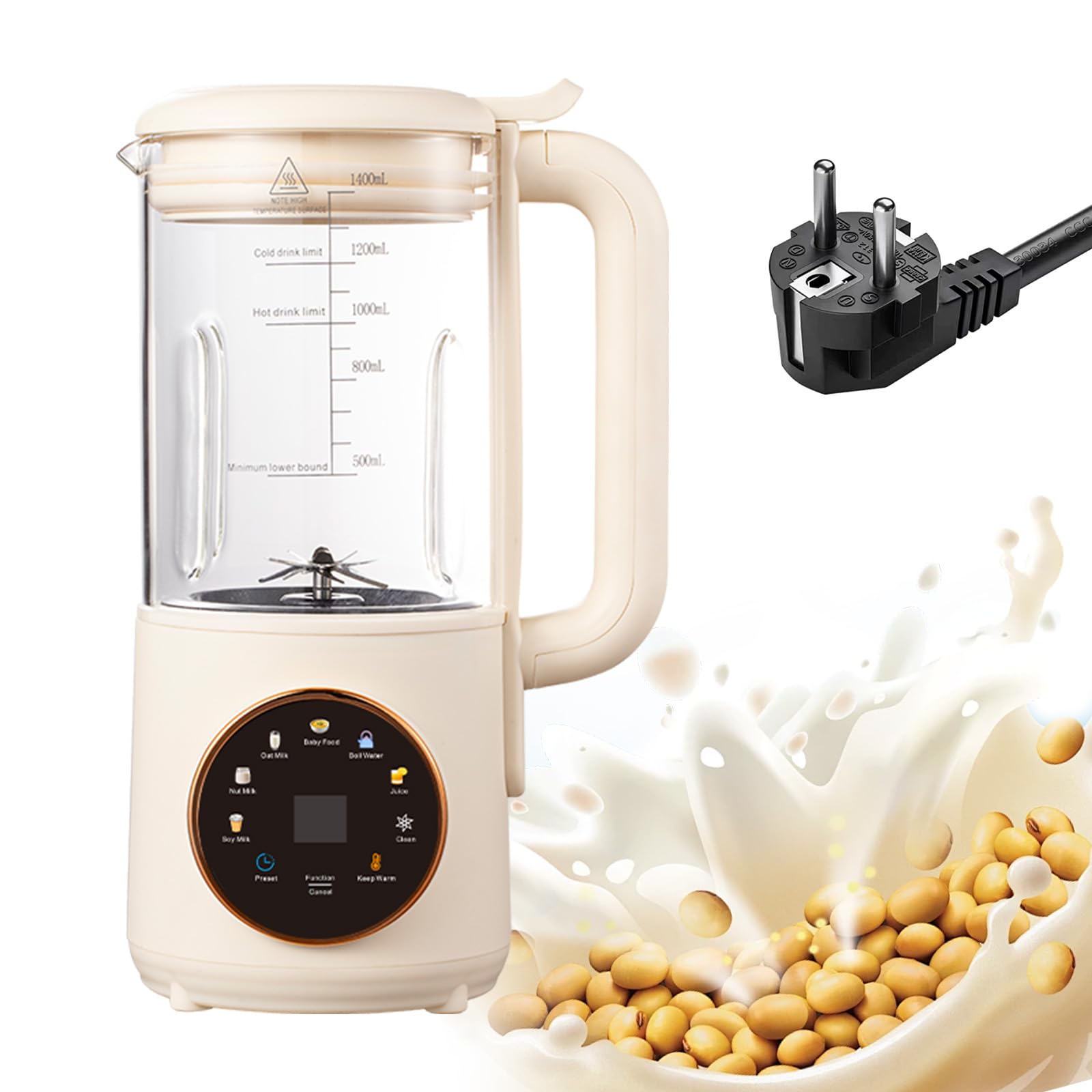 Machine automatique de préparation de lait végétal, 8 en 1, 1400 ml, 16 lames, retard de départ, presse-agrumes