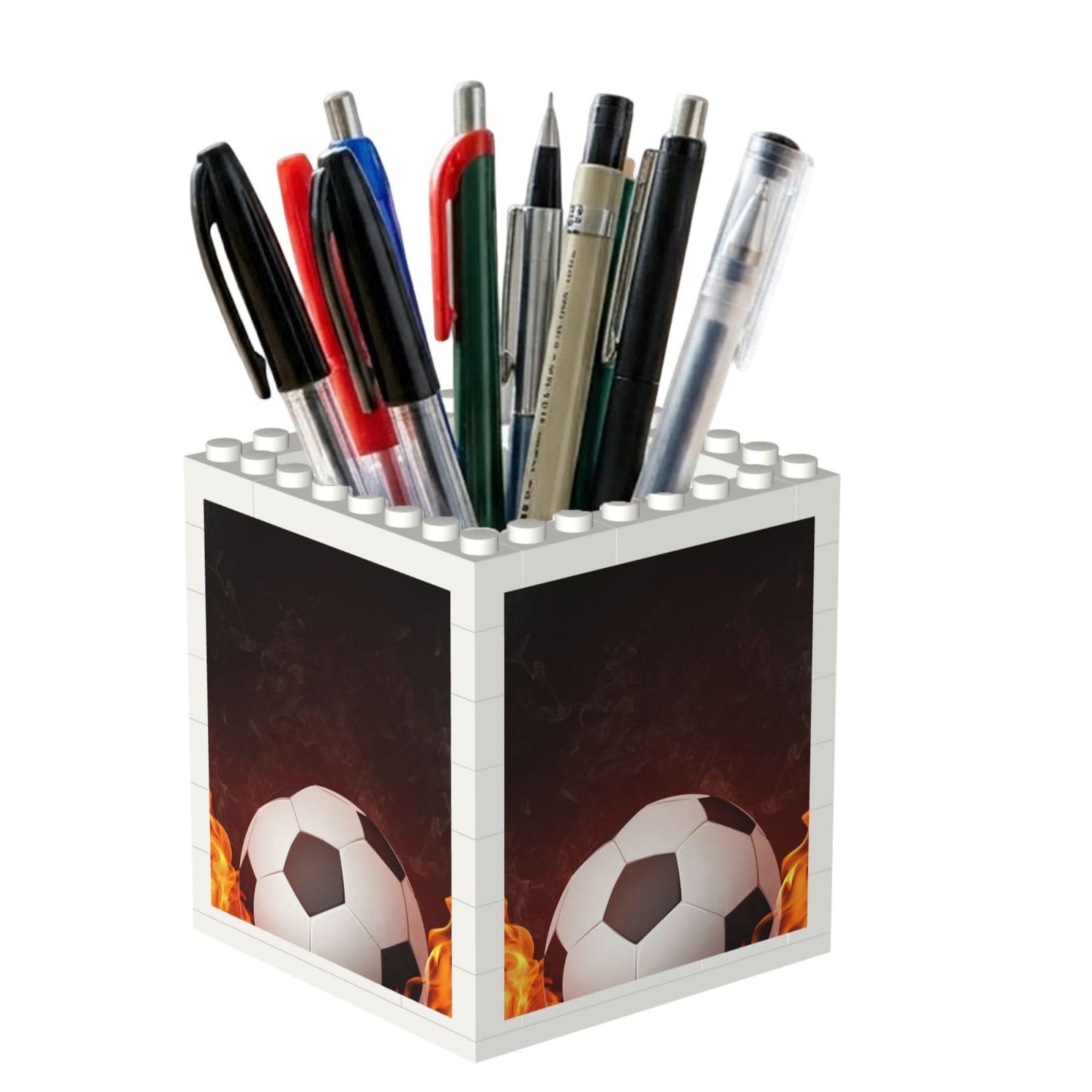 Poadnly Football In Fire, Pen Pot Pencil Holder for Office Home School, Compact Desk Organiser for Office Stationery