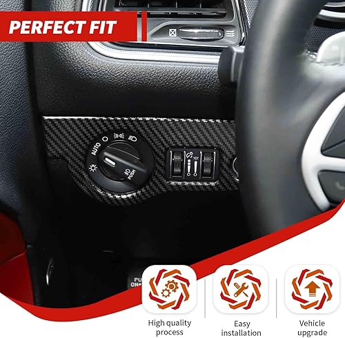 Miniatura 4 de amayum Cubierta de botón para interruptor de faros, accesorios interiores compatibles con Dodge Charger 2010-2023, para Dodge Challenger 2015-2023,