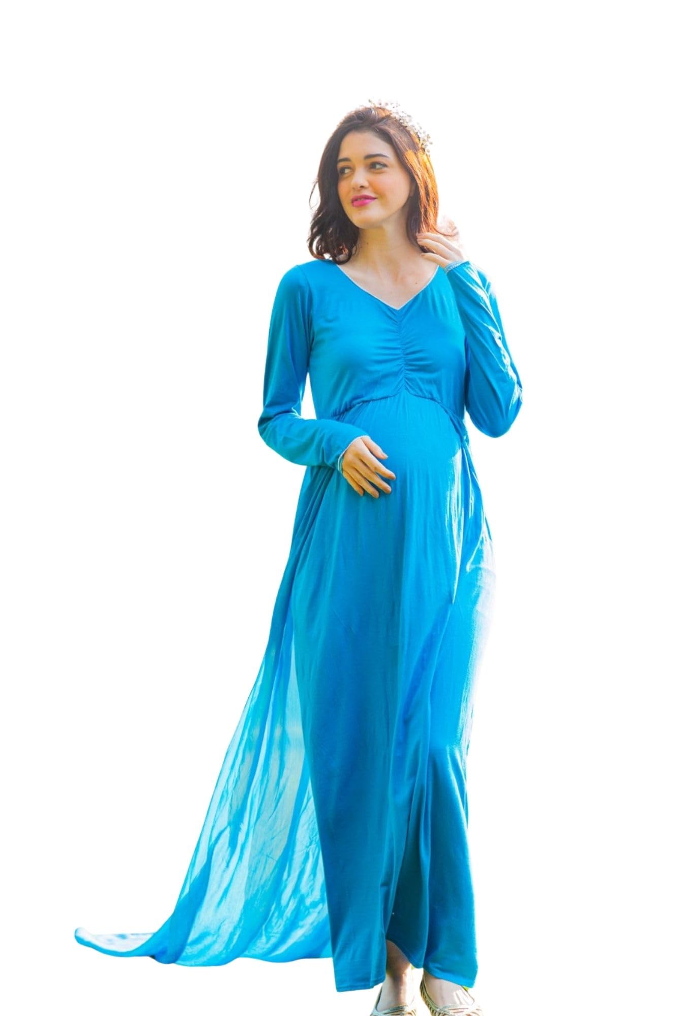 Cobalt Blue Trail Maternity Photoshoot Gown-image-7