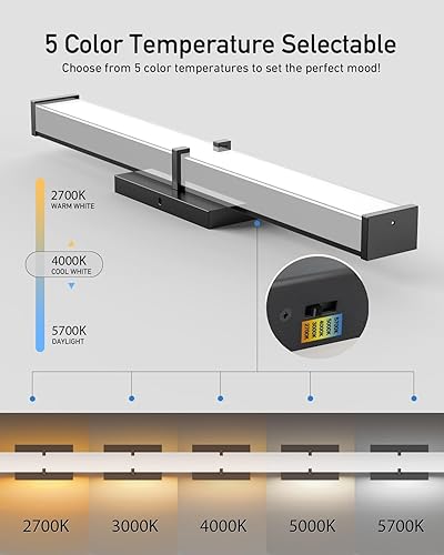 Miniatura 2 de Moderna lámpara de baño sobre espejo de 16 pulgadas, 20 W, 2000 lúmenes, luz de tocador de baño regulable, barra de luz LED 5CCT, accesorios de