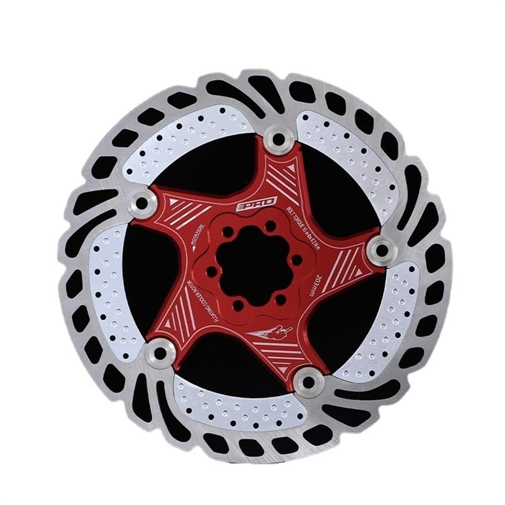 Bremsscheiben Fahrrad 140 mm/160 mm/180 mm/203 mm Rennrad MTB Float Scheibenbremsbelag 6 Schrauben Edelstahl Dissipation Scheibenbremsrotor mit(203mm Red Rotor)