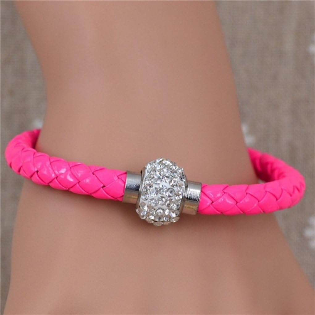 Wristband of Love Pink Leather Wristband Magnetic Rhinestone Buckle with happiness