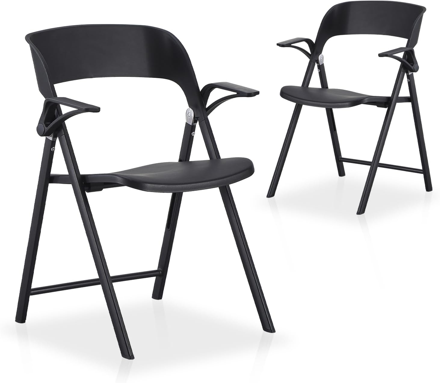 Office Chair with Arms, Black, 2 Pack Plastic Folding Chairs, Comfort Stackable Dining Chairs,Portable Foldable Chair with Steel Frame for Indoor, Outdoor, Wedding, Party, Lawn, Yard, Beach