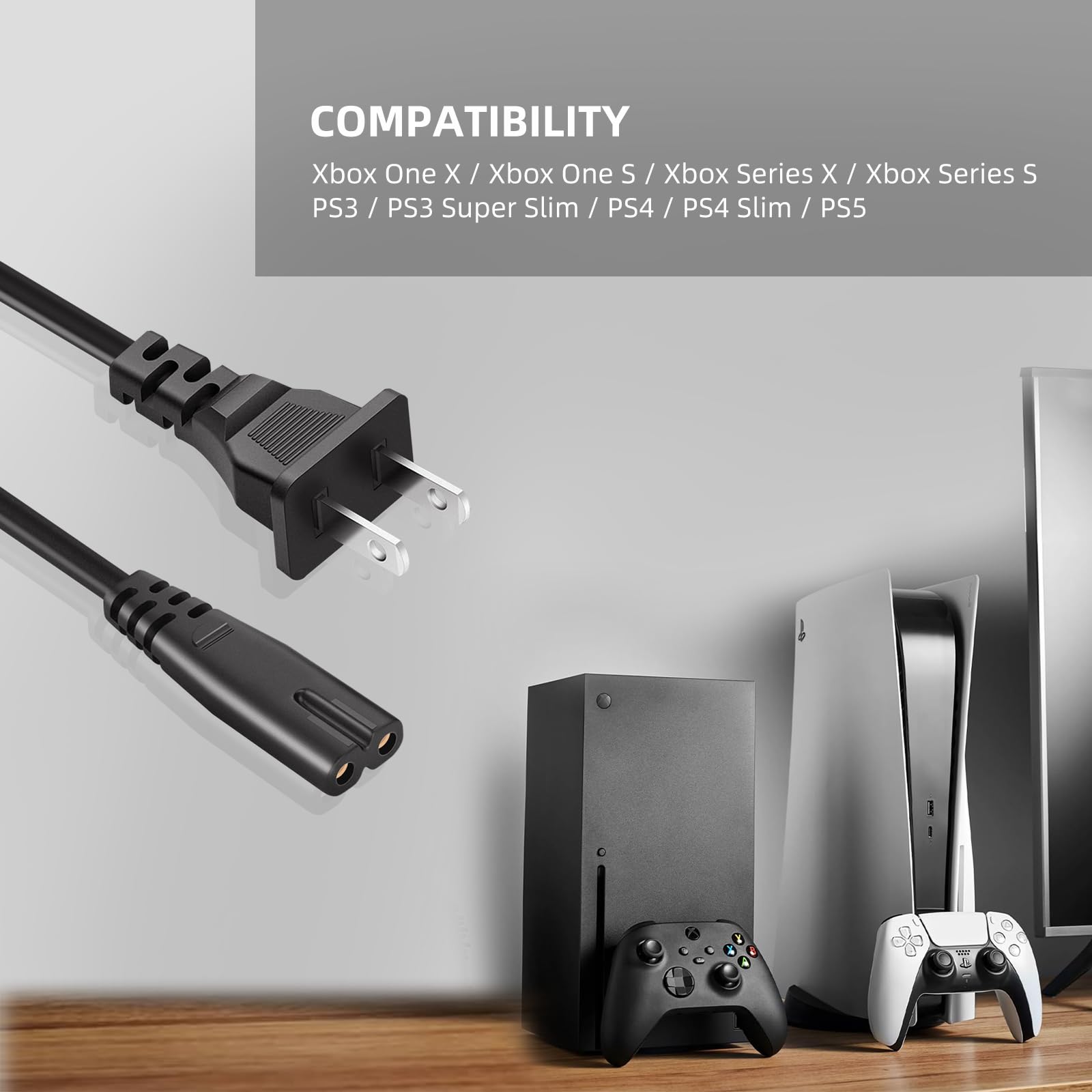 Amazon.com: 2 Prong AC ICE 7 Figure-8 Power Cord for Xbox One X S