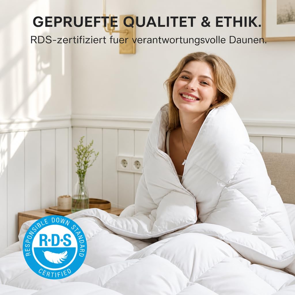 Bettdecke 135 x 200 cm, 90 % Daunen, Ganzjahresdecke, Leichte Daunendecke