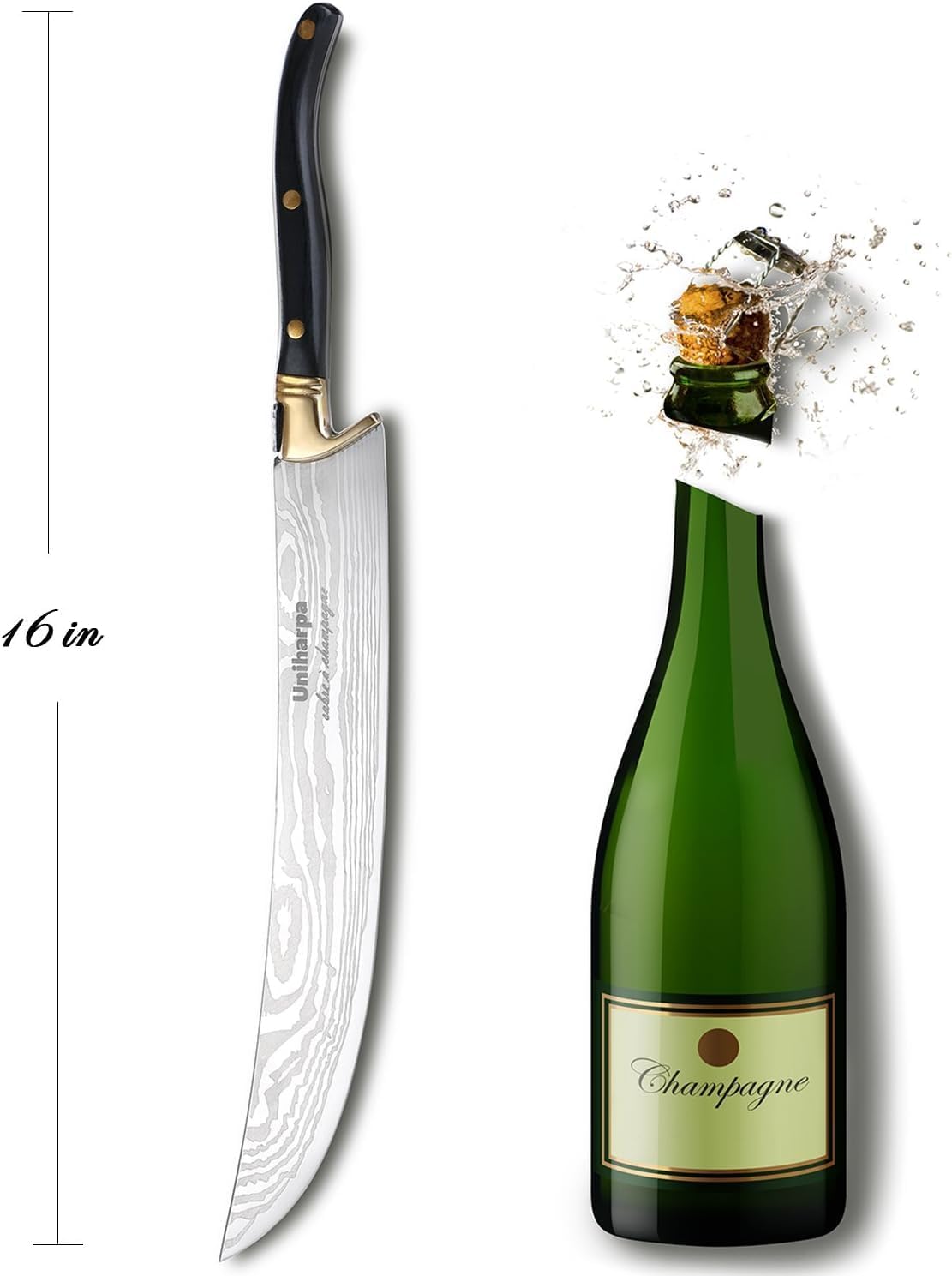 Uniharpa Champagne Saber Sword with Wooden Gift Case,Stainless Steel Blade - Premium Saber for Champagne Bottle Opening, Ideal Champagne Cork Knife & Champagne Themed Gifts for Wedding and Christmas