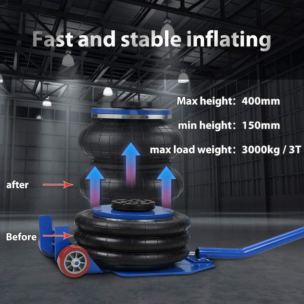 Anbull Pneumatischer Wagenheber 3-Tonnen aufgewertet Airbag verdicken Luftheber-Hubhöhe 150 mm-400 mm Wagenheberheber Pneumatischer Luftheber 6600LBS Kapazität