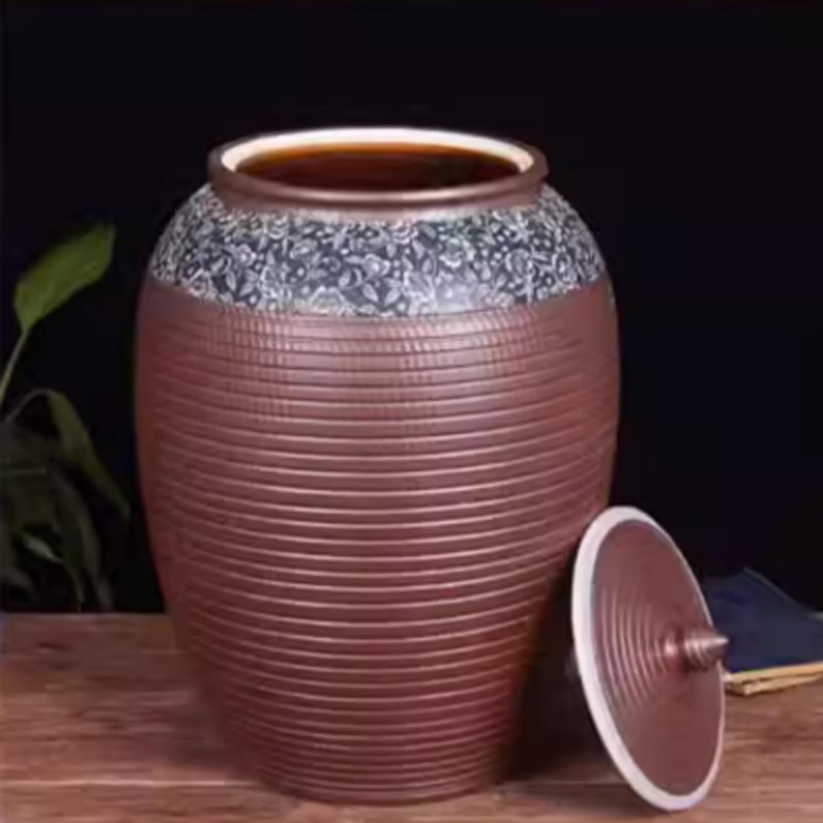 Barattolo per riso cinese sigillato di grande capacità Barattolo cinese Barattoli per la conservazione di cereali Contenitori per alimenti in ceramica Cilindro per riso in ceramica con coperchio(10kg)