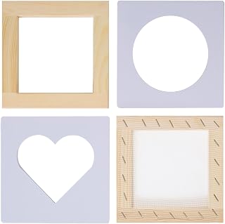 3.9 * 3.9 inch Square, Heart and Circle Shaped Paper Making Screen Papermaking Kit with Wood Mould and Deckle Set, Heart Shaped Deckle, Circle Shaped Deckle for DIY Handmade Paper