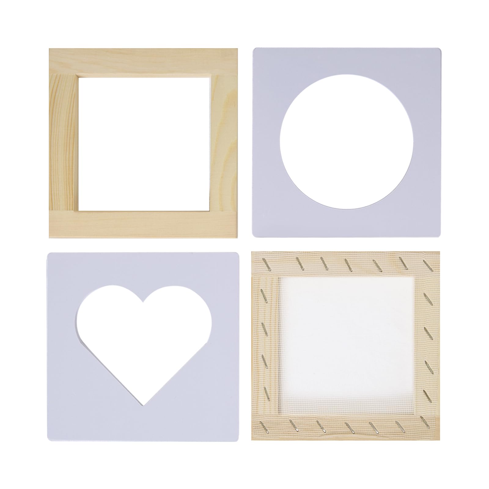 3.9 * 3.9 inch Square, Heart and Circle Shaped Paper Making Screen Papermaking Kit with Wood Mould and Deckle Set, Heart Shaped Deckle, Circle Shaped Deckle for DIY Handmade Paper