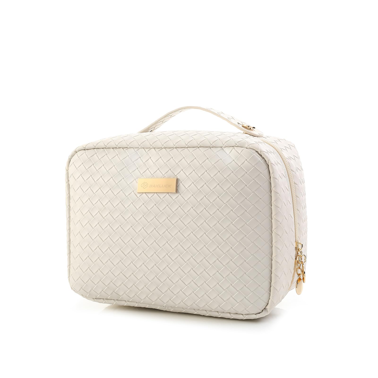 BAKLUCK Travel Makeup Bag Large Capacity Cosmetic Bags with Clear Double Sided, Checkered Makeup Bag with Makeup Brush Compartments, PU Waterproof