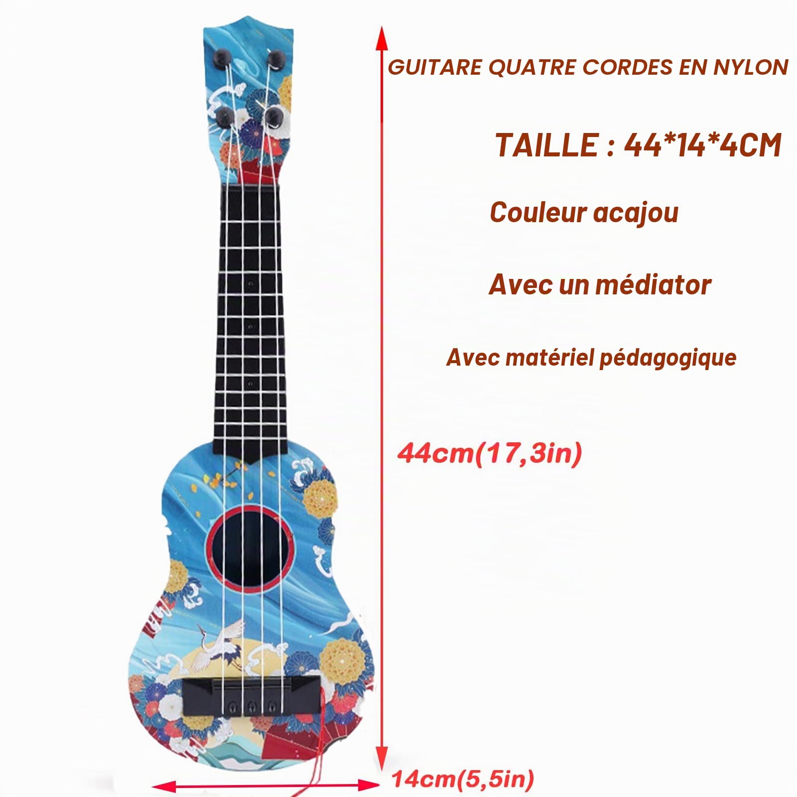 Guitare Enfant, Ukulele Enfants, Guitare Enfant 3-6 Ans, Jouet de Guitare et Piano, avec 4 Cordes Réglables,Mini Guitare pour Les Tout-Petits Débutants Garçons Filles Cadeau (Feihé 44cm)