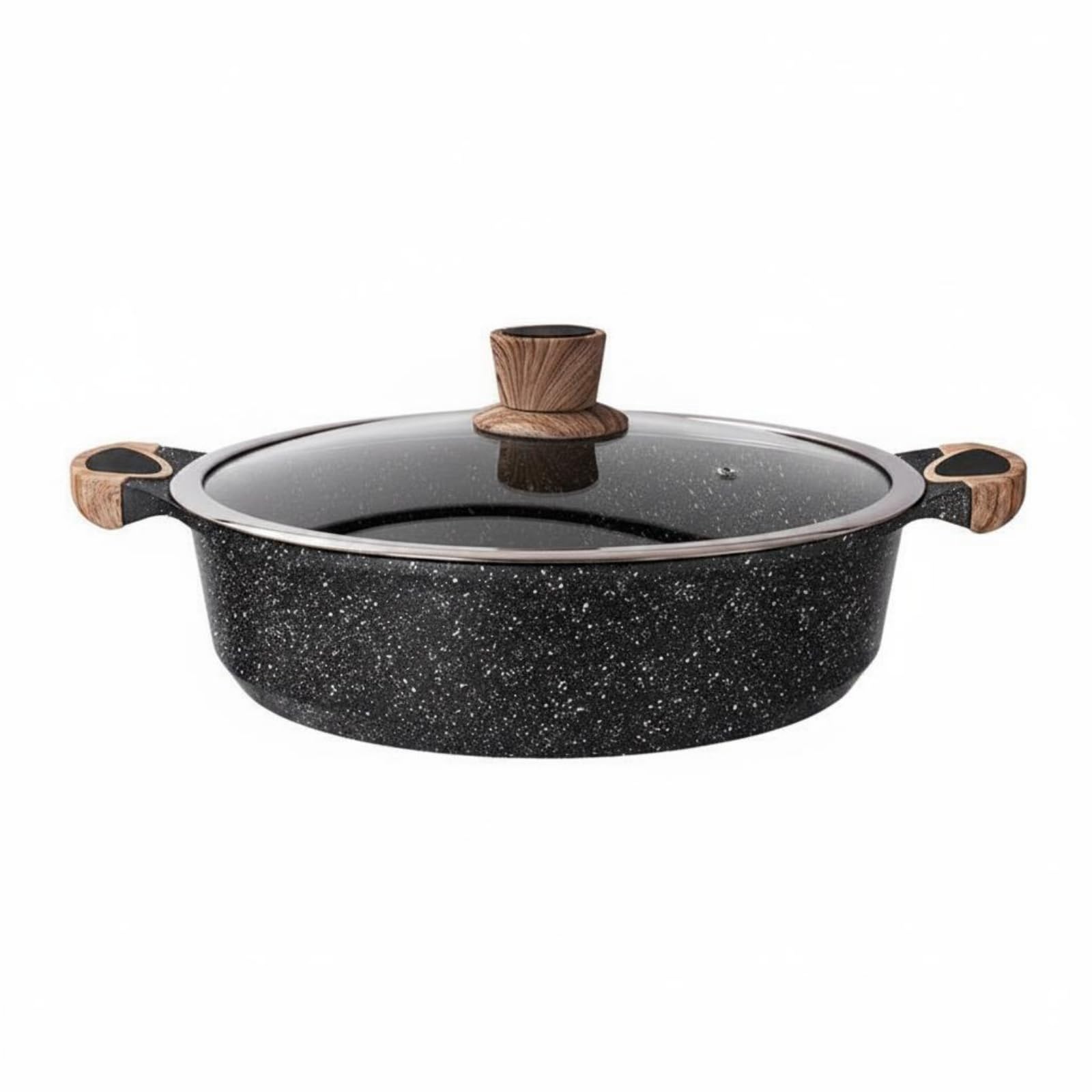 KESOTO Olla de Piedra Antiadherente Sartén Caldero con Diseño de Asas Dobles y Tapa de Vidrio en Aleación de Aluminio Adecuada para Mover de Fogón a Mesa Cocinar Diario Cenas, 26cm