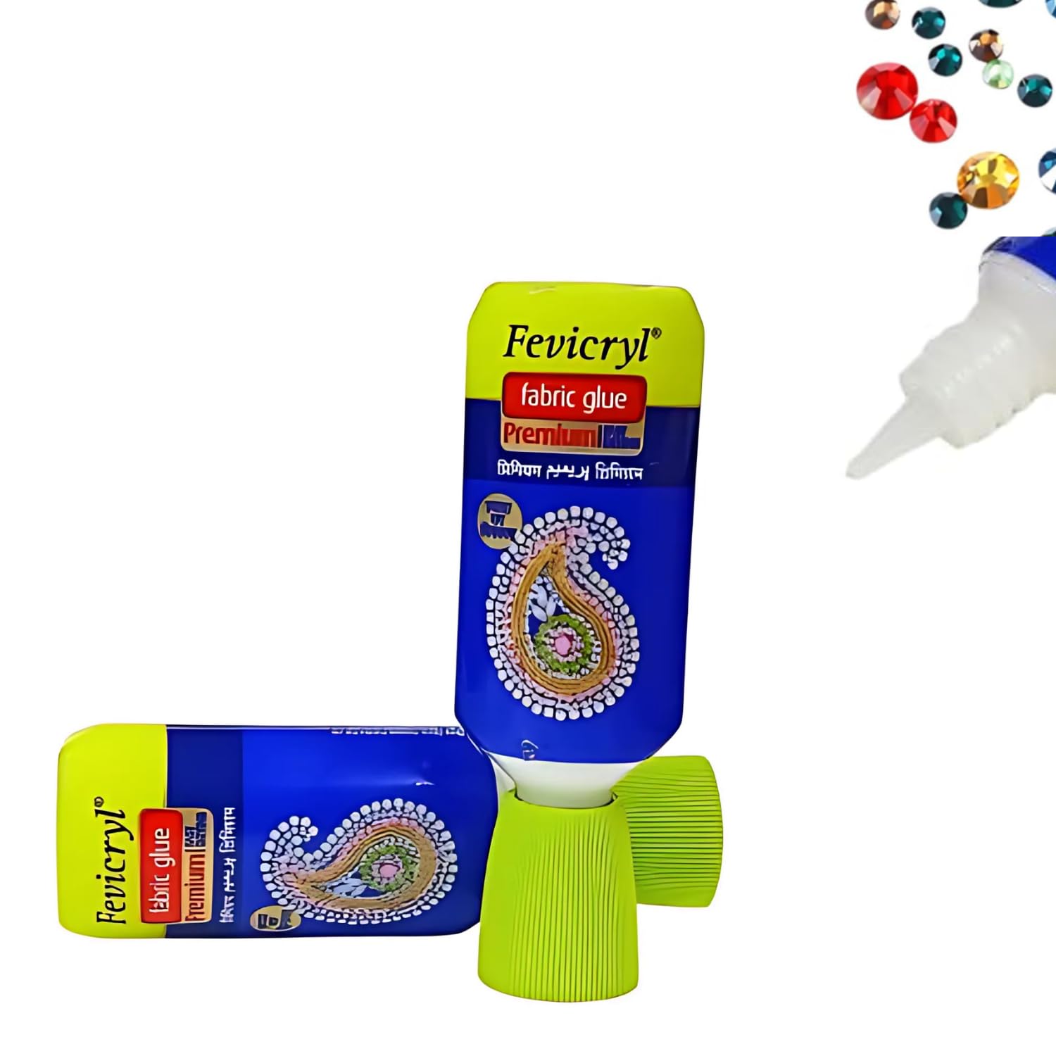 Pidilite Fevicryl Fabric Glue PREMIUM FAST DRYING -30GM bottle No Stitch Glue/Mirror Pieces, Patchwork, Stones, Laces, Sequins and etc (pack of 2 pcs)