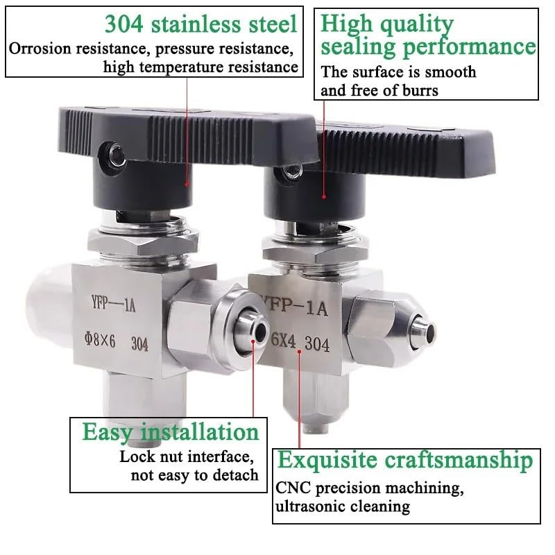 Dado di bloccaggio rapido con valvola a sfera in acciaio inossidabile a 3 vie for foro tubo in PTFE PU 4-12 mm(SS316,12x8mm)