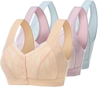 3 Pack Everyday Front Close Bras - Women Full-Freedom Cotton Soft Bra Front Button Adjustable Non-Padded Bras