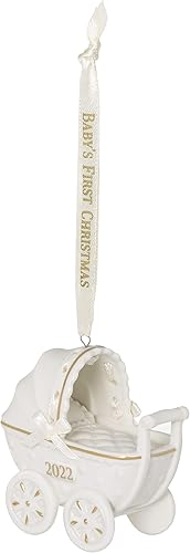 Hallmark Keepsake Adorno de Navidad 2022, Primer cochecito de Navidad del bebé, porcelana