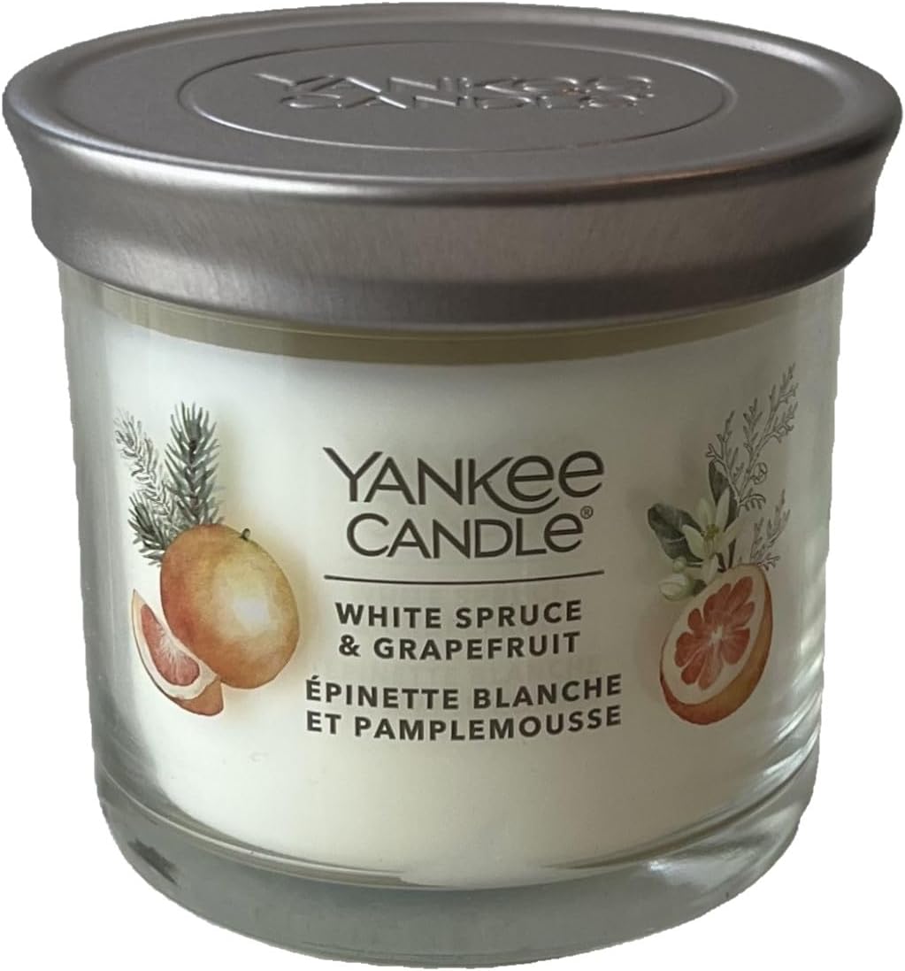 Yankee Candle White Spruce & Grapefruit Scented, Signature 4.3oz Small Tumbler Single Wick Candles, Premium Soy Wax Blend, Long Lasting Burning Christmas Holiday Candle, Scented Candles PACK OF 2