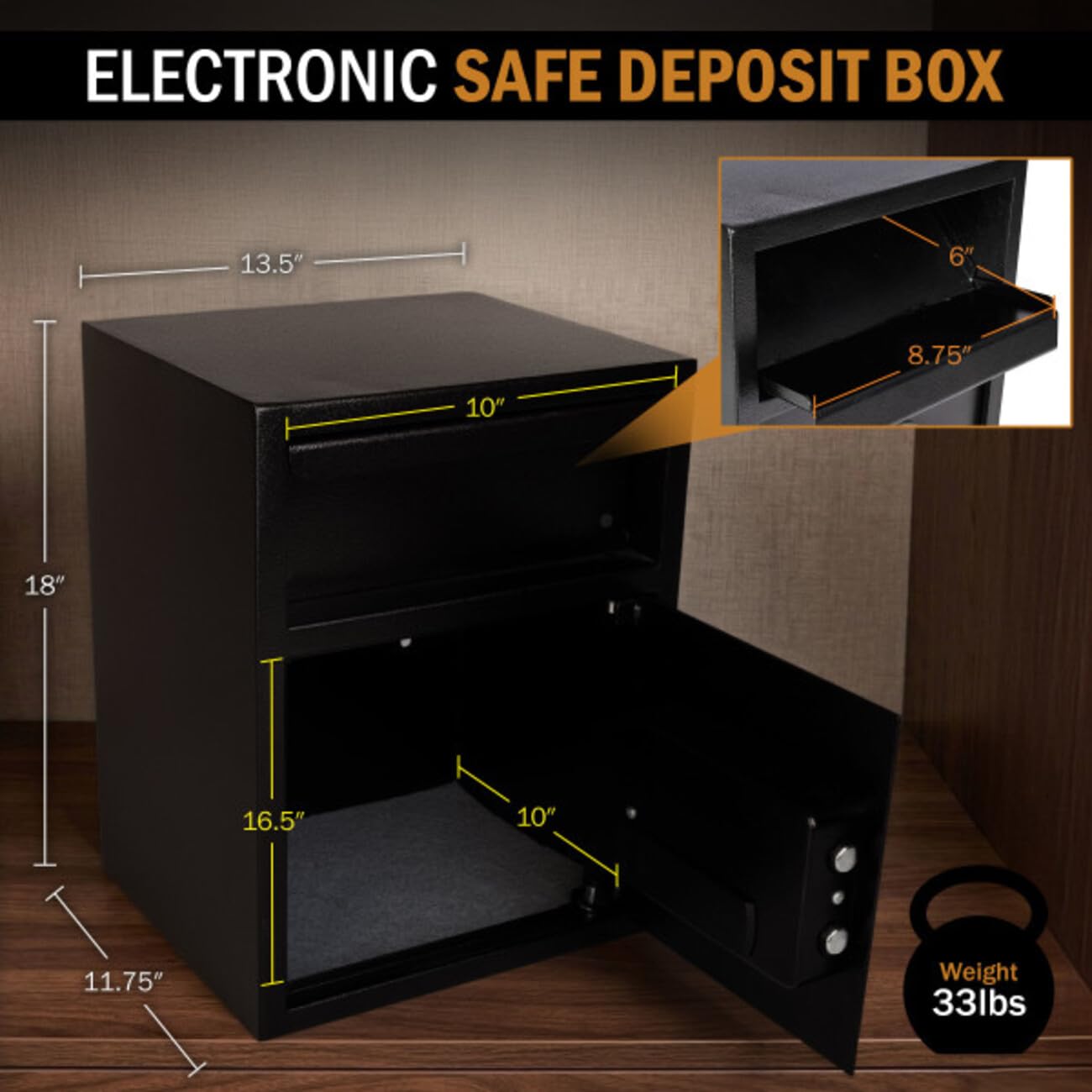 Stalwart - Caja de seguridad electrónica, caja fuerte con teclado digital y 2 llaves de anulación manuales para negocios o seguridad en el hogar (negro)