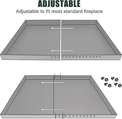 Miniatura 5 de Flehomo Bandeja de chimenea ajustable, cenicero expandible para colección de cenizas, soporte de brasas de acero galvanizado con recubrimiento en