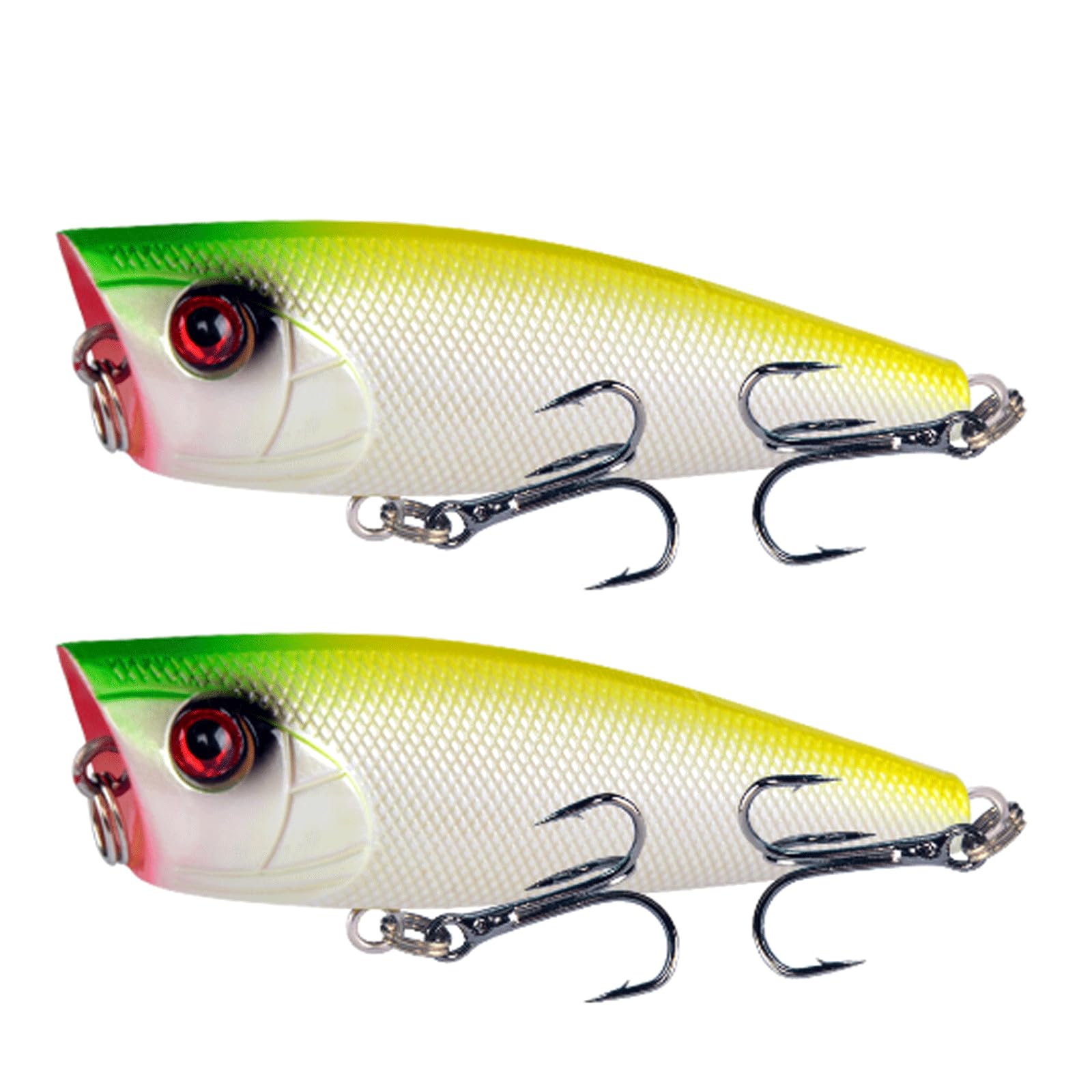 IvyLoutish Fishing Lure Bait 2 Pc Popper Fishing Bait 6cm/7g Hard Bait Artificial Topwater Bass Trout Pike Wobbler Fishing Tackle with 2 Treble Hooks Fishing Tackle