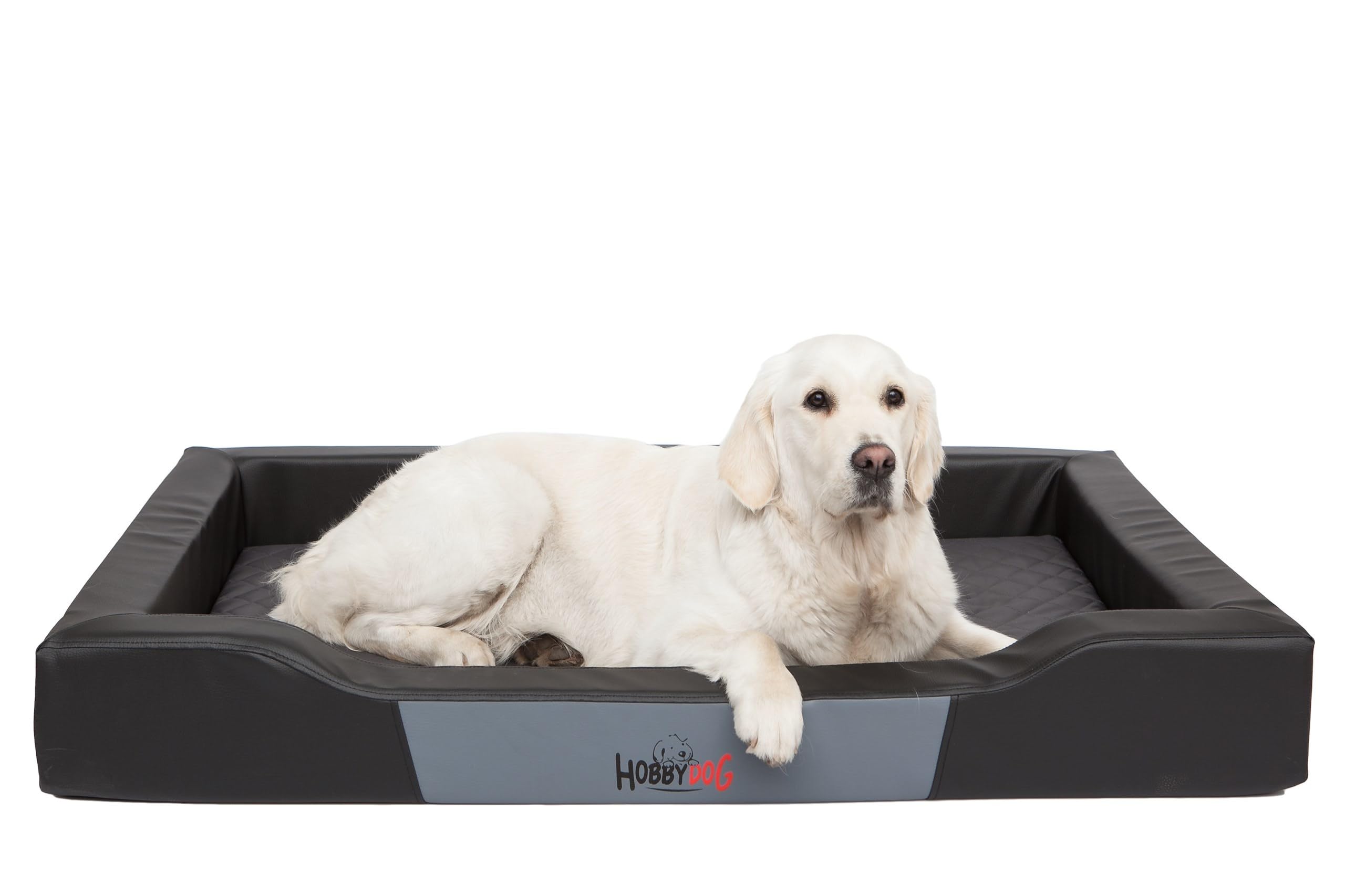 Hundebett - Hundekorb für kleine mittelgroße & große Hunde - Hundekissen - Hundesofa aus Kunstleder - Bezug abnehmbar und waschbar - Deluxe - Größe: S - Schwarz