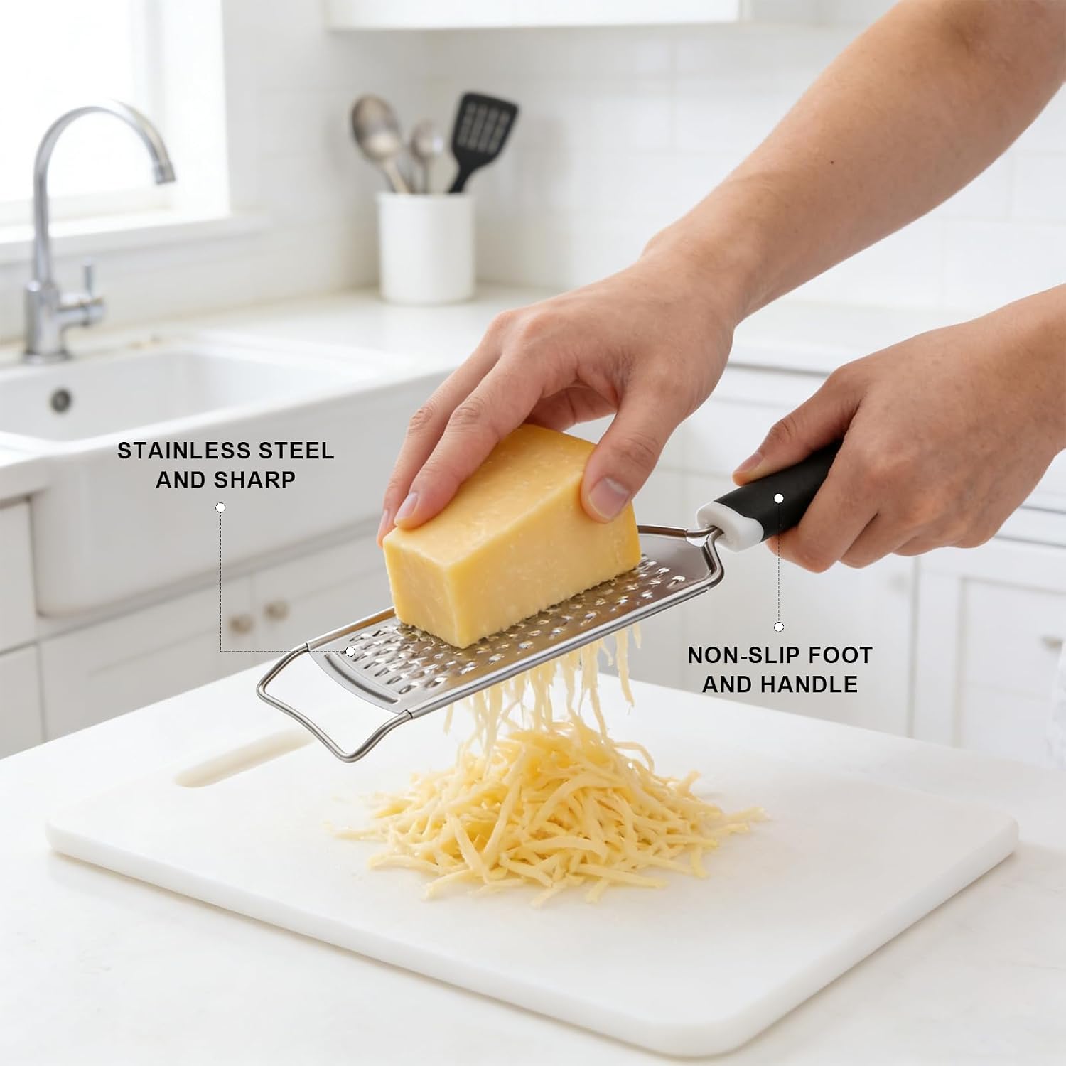 Lothee Stainless Steel Cheese Slicer with Board, Wire Cutter and Grater