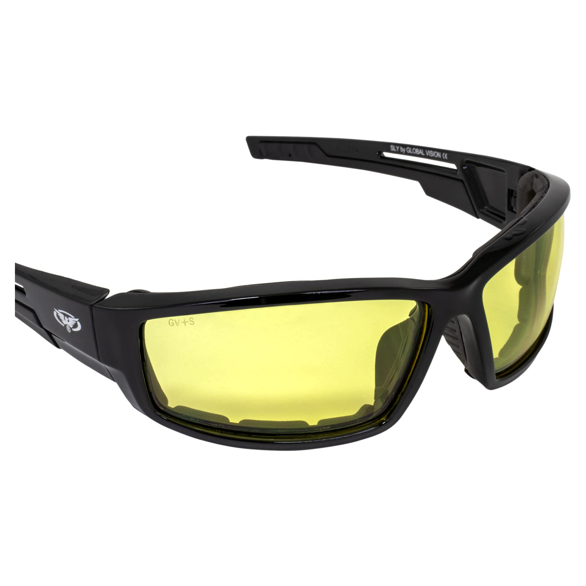 Global Vision - 4 paia di occhiali da sole imbottiti da moto, montatura nera, 1 lente fumé trasparente e 1 lente gialla