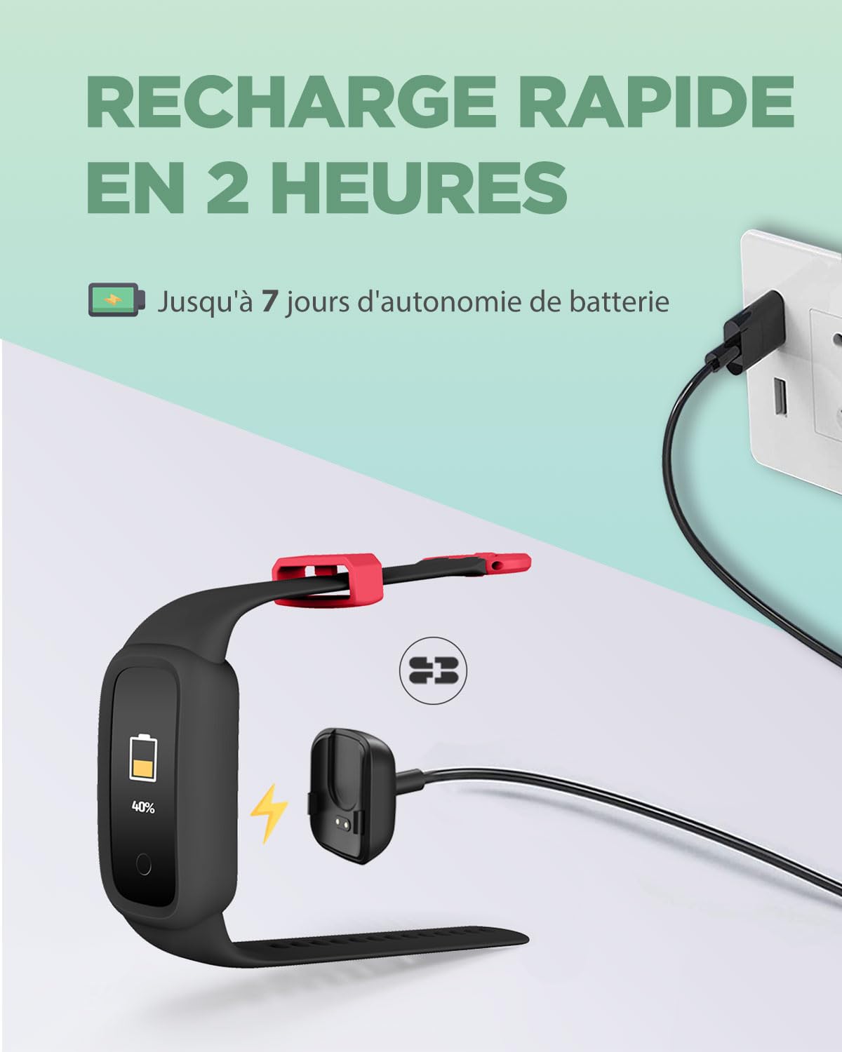 BIGGERFIVE Vigor 2 L Montre de Fitness Enfants 5-15 Ans IP68 Tracker d'Activité Podomètre Moniteur Cardiaque Noir