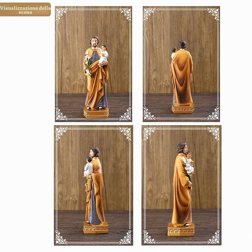 QIANLING Statua religiosa in resina di San Giuseppe con bambino, statuette cattoliche di San Giuseppe da 20 cm, regali religiosi colorati dipinti a mano, adatti per decorazioni religiose, collezioni e