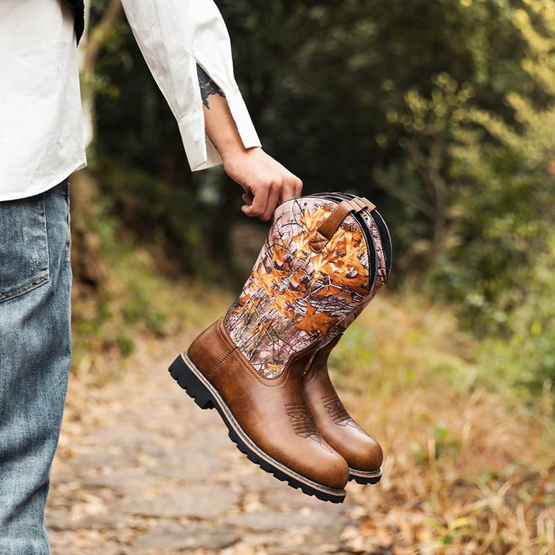Men's Cowboy Boots With Square Toe Casual Chunky Heel Wide Country Boot Pull-on Boots Old West Style2