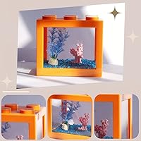 Vista 4 de Pequeño tanque de peces Betta, mini tanque apilable de pecera, kit de tanque de acuario rectangular de 3/5 galones con decoración de grava