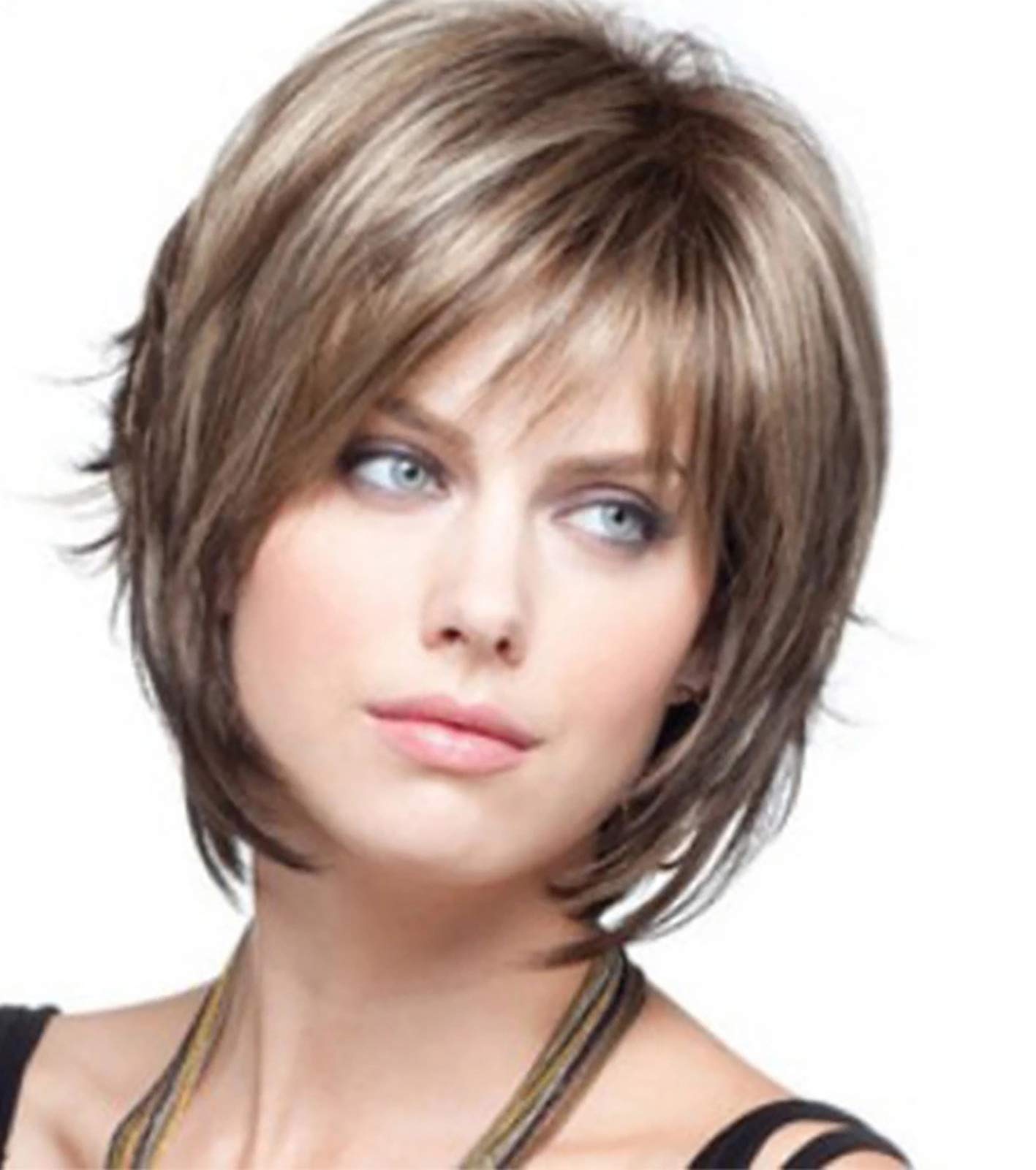 AIEOEShort Wigs for Women Curly Wavy Natural Wig with Fringe Synthetic Wig Heat Resistant Natural Looking for Cosplay Carnival Beer Festival Daily, brown, One size