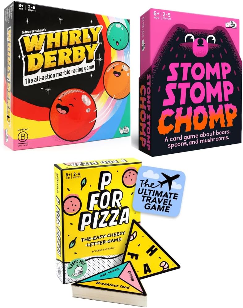 Big Potato Easter Basket Stuffers for Kids – Board Game Bundle for Boys & Girls – P for Pizza, Stomp Stomp Chomp & Whirly Derby