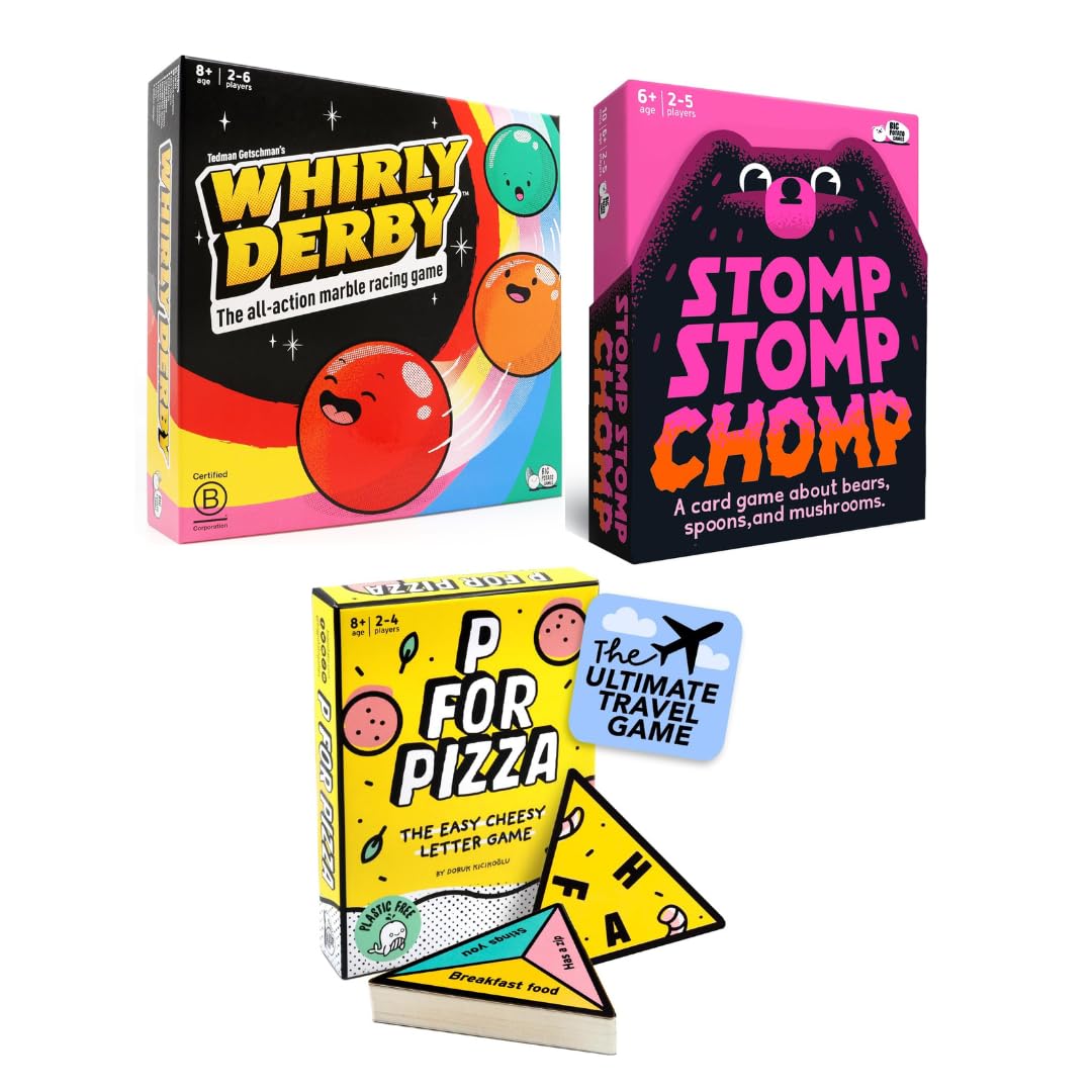 Easter Basket Stuffers for Kids – Board Game Bundle for Boys & Girls – P for Pizza, Stomp Stomp Chomp & Whirly Derby