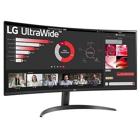 LG 34 Inches 21:9 Curved Ultra Wide Monitor, WQHD(3440 x 1440 Pixels), sRGB 99%(Typ), HDR 10, Dual Controller, PBP, Flicker Safe, Smart Energy Saving, HDMI, DP, Head Phone Out,Tilt, Black, 34WR50QC