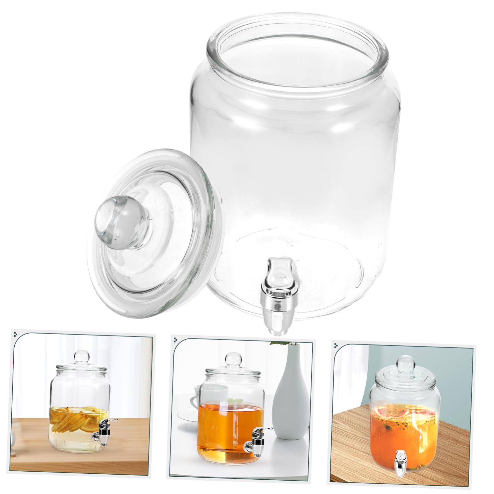 ULTECHNOVO Dispensador de Bebidas con Grifo de Vidrio Claro, Botella para Almacenar Vino con Diseño Simple y Práctico, Adecuado para Uso en Casa o Eventos