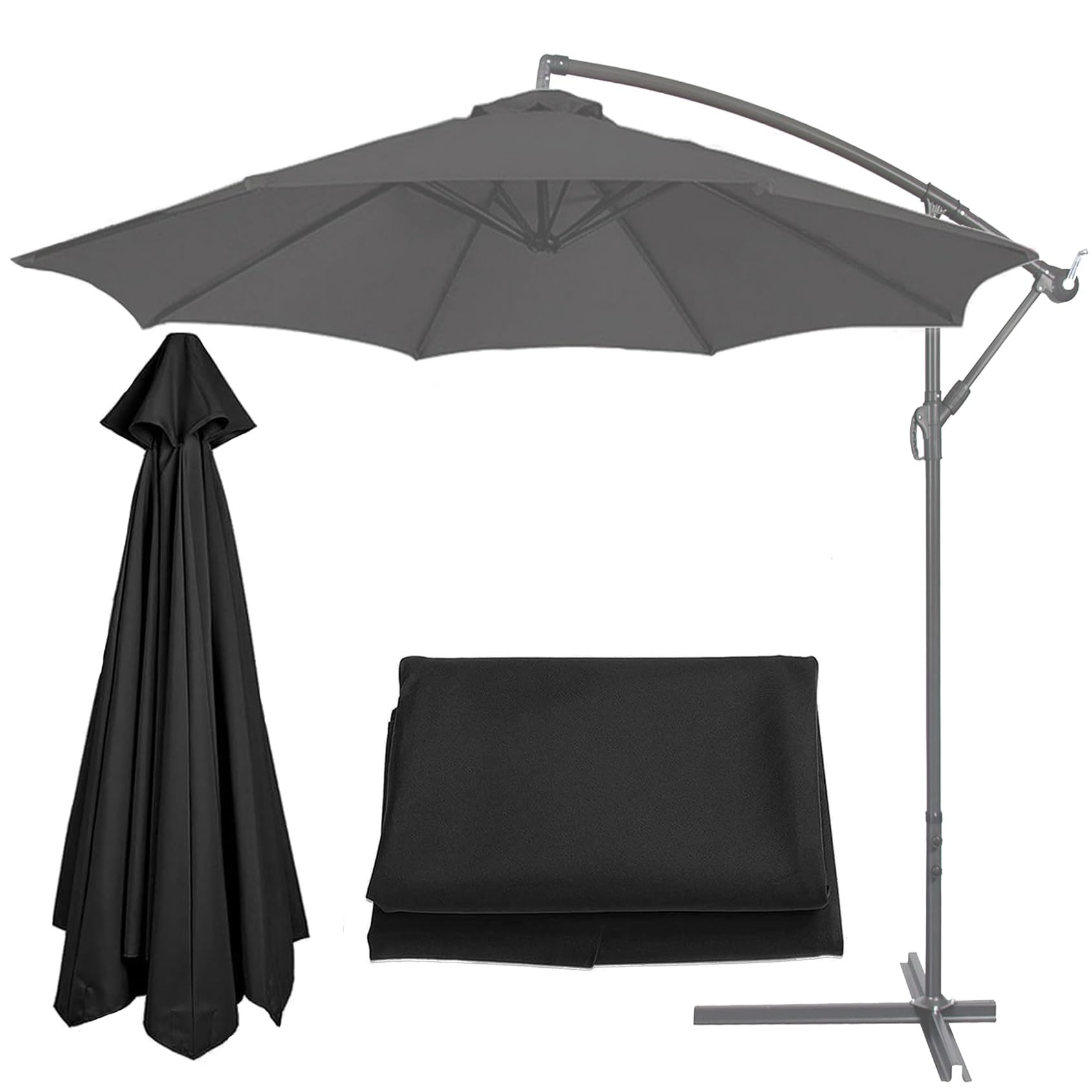 Replacement Parasol 6/8 Ribs Garden Patio Umbrella Fabric Canopy Cover - For Garden Patio Yard Beach Pool Market Table (2M/2.7M/3M) (Color : Black, Size : 8 ribs-2.7m(8.8ft)) — image 1