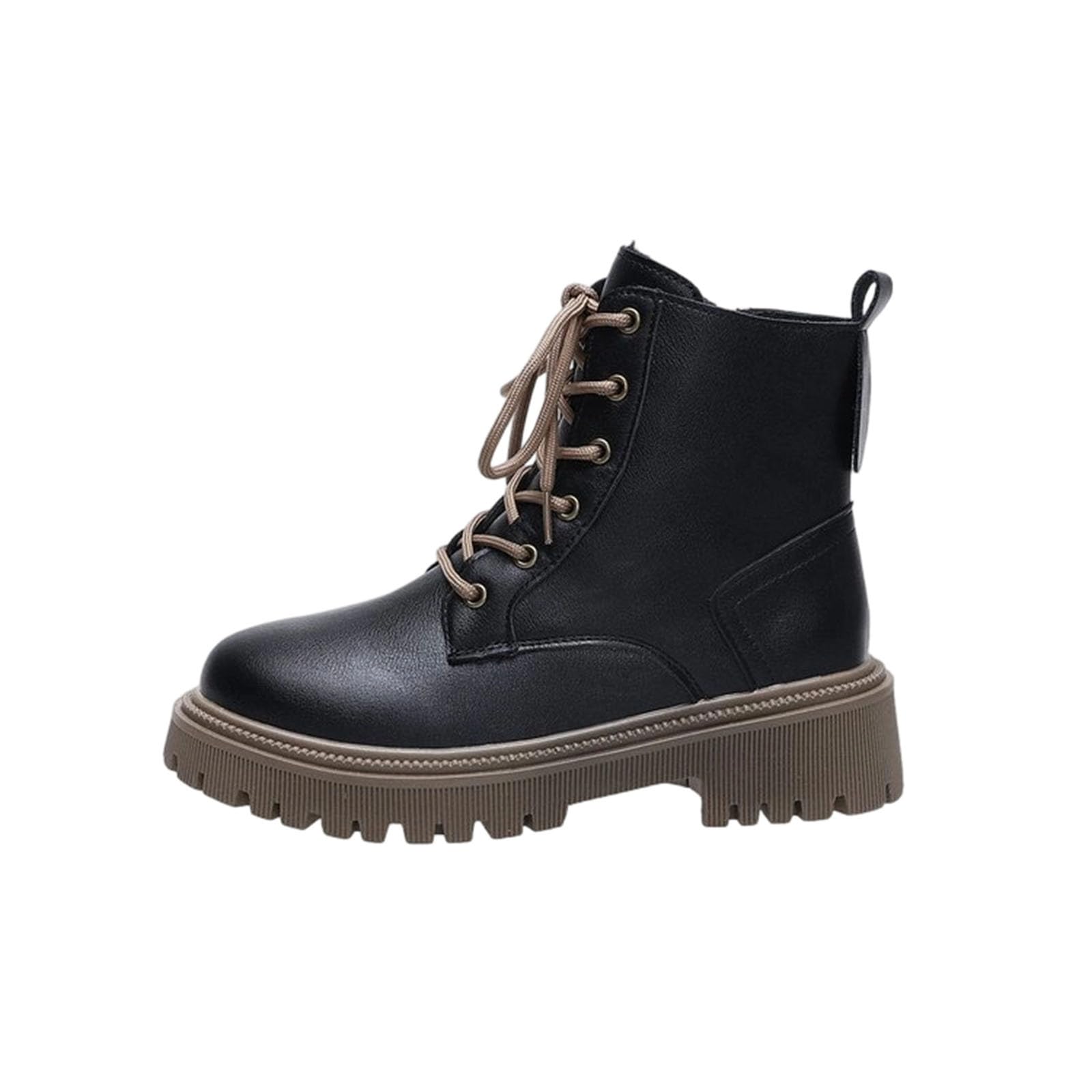 Womens Combat Boot Lace Up Side Zip Up Fall Winter Mid Calf Boots Round Toe Platform Chunky Bottom